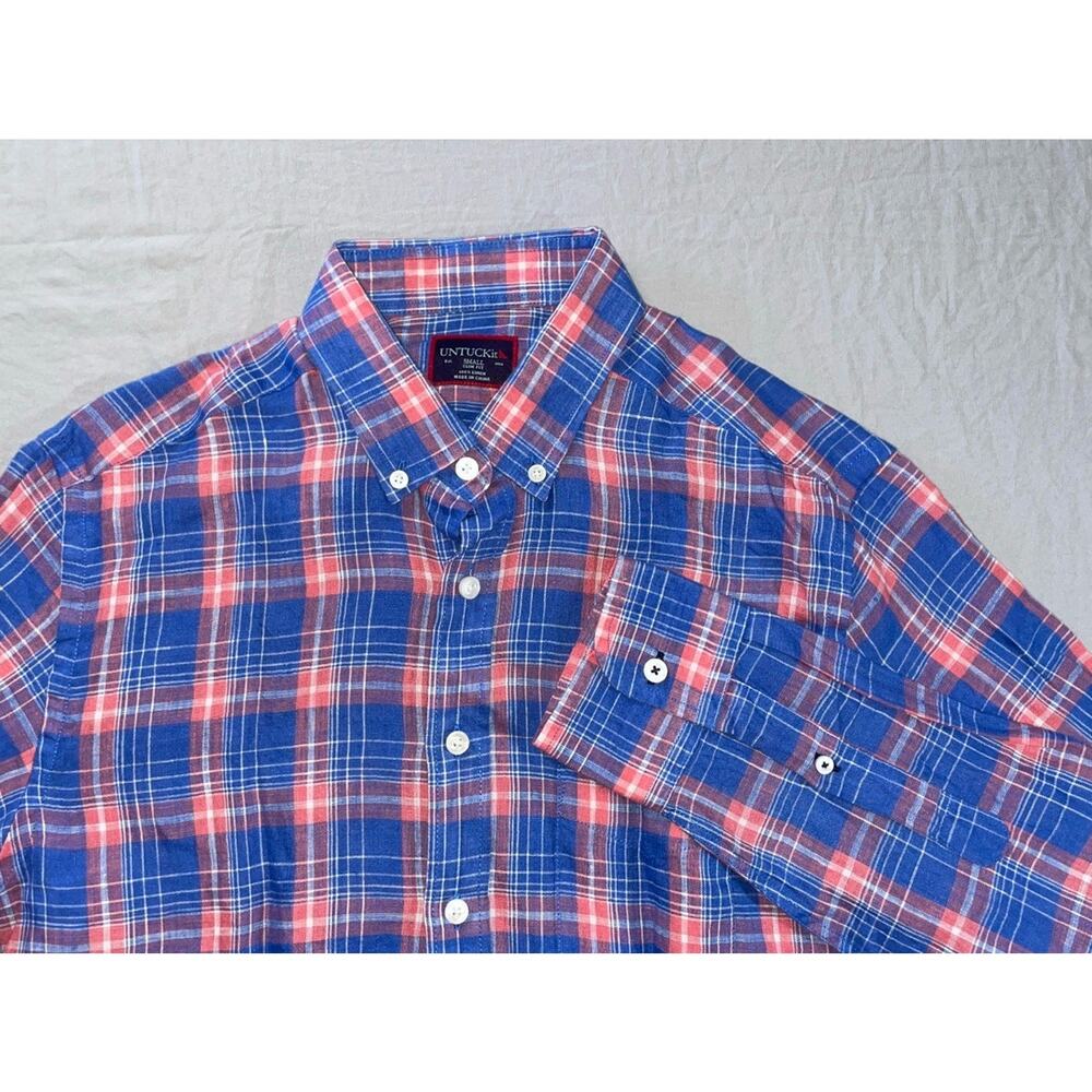 Untuckit Slim Fit Long Sleeve Button Down 100% Linen Sport Shirt. Men's S, EUC!